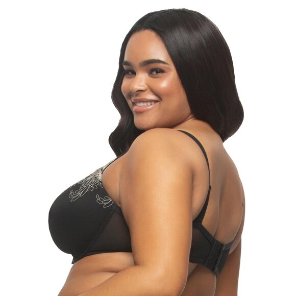 NWT Paramour Aura Embroidered Contour Bra Demi Coverage Black Champagne 40DD - Picture 4 of 10